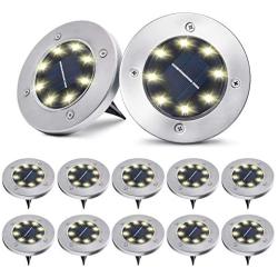 Solar Ground Lights,12 Packs 8 LED Solar Garden Lights Outdoor Waterproof in-Upgraded Outdoor Garden Waterproof Bright in-Ground Lights for Lawn Pathway Yard Driveway(Warm White)