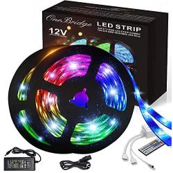 OneBridge Led Strip Lights 32.8ft 10m with 44 Keys IR Remote and 12V Power Supply Flexible Color Changing 5050 RGB 300 LEDs Light Strips Kit for Home, Bedroom, Kitchen,DIY Decoration