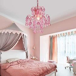 Q&S Mini Crystal Chandelier, Modern Pink Chandelier,Small Hanging Light Fixture for Princess Room,Dressing Room,Bathroom,Clothing Store,Salon,W11.8'',1 Light E26.