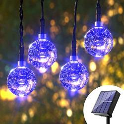 Solar Blue Lights String Waterproof - 36ft 8 Mode 60 LED Outdoor Mini Crystal Globe String Lights, Christmas Tree Decor Light String for Garden, Patio, Fence, Holiday, Party, Balcony, Xmas Decorations