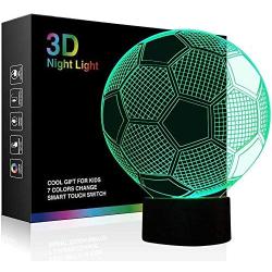 Night Lights for Children 3D Illusion LED Night Lamps Kids Room Décor 7 Colors Changing Touch Switch Table Desk Lighting Bedroom Home Decorations Best Gifts for Boys Girls Football Soccer Sports Fan