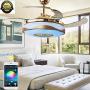 42 Inch Bluetooth Ceiling Fans with Lights and Remote Control, Retractable Chandelier Fan Lighting with Speaker Play Music 7 Colorful Dimmable Fixture for Living/Dining Room 36W