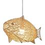 SkyTalent Fish-Shaped Lantern Pendant Lighting Rattan Light, 24inch Weaving Natural Wicker Ceiling Hanging Light Woven Chandelier with Adjustable Cord for Dining Room Living Room Restaurant