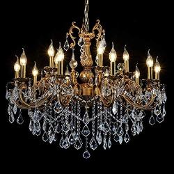 MEEROSEE Crystal Chandeliers Contemporary Chandelier Island Lighting 15 Lights Candle Pendant Ceiling Light Fixture for Dining Room Living Room Kitchen Bedroom Hallway Entry D35.4''