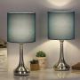 Bedside Table Lamps, Modern Brushed Nickel Nightstand Lamps Desk Lamps with Blue Fabric Shades for Living Room Family Bedroom Bedside Office(Set of 2)