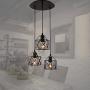 Unitary Brand Rustic Black Metal Cage Shade Dining Room Multi Pendant Light with 3 E26 Bulb Sockets 120W Painted Finish