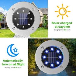 Solar Ground Lights Outdoor 4 Pack, 8 LED Colored Solar Disk Garden Lights Waterproof Inground Landscape Lighting for Yard Deck Lawn Patio Pathway Walkway Driveway with Multiple Changing Colors