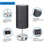 Black Touch Control Table Lamp Set of 2, 3-Way Dimmable Bedside Nightstand Lamps with 2 USB Ports&AC Outlet Fabric Round Black Lamps for Bedroom Living Room Desk Silver Metal Base, Bulbs Included