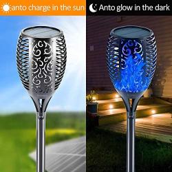 arzerlize Tiki Torches,Solar Flame Lights Outdoor LED Lamp Flickering Flame Dancing Waterproof Garden Landscape Yard Pool Lawn Driveway Path Decoration Outside Decorative Camping Ornaments Blue 4/P