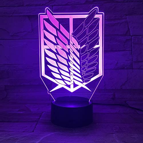 3D Night Light Illusion Lamp Anime Attack On Titan Night Light Led Logo Children Kids Boys Gift Manga Anime Bedroom Desk Lamp Shingeki No Kyojin 3D Lamp (Color : Black with Remote)