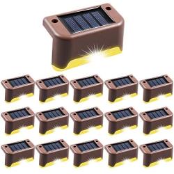 Solar Deck Lights 16 Pack, Solar Step Lights Outdoor, Waterproof LED Solar Fence Lights for Steps, Stairs, Yard, Fence, Deck, Patio, Pathway, Railing and More. Auto On/Off-600mAh (Warm Light)