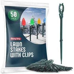 Christmas Light Yard Stakes [Set of 50] Outdoor Light Stakes - 8.5'' Tall - Universal Christmas Pathway Lights On Yards, Driveways - Christmas Yard Stakes - Driveway Christmas Light Stakes - USA Made