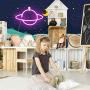 Pink Planet Neon Signs Led Neon Wall Sign Pink Neon Lights Hanging Planet Neon Light for Bedroom Kids Neon Signs Wall Decor Battery or USB Operated