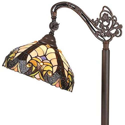 Cotoss Tiffany Floor Lights, Tiffany Floor Lamps for Reading, Stained Glass Arc Floor Lamp, Tiffany Pole Lamp, Standing Lamp, 1 Light Tiffany Style Floor Reading Lamp