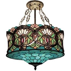 LITFAD Tiffany Ceiling Light 19.69''Height 5-Lights Pendant Light with Splendid Baroque Pattern Glass Shade 110V-120V Ceiling Hanging Light for Living Room Bedroom Hotel