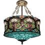 LITFAD Tiffany Ceiling Light 19.69''Height 5-Lights Pendant Light with Splendid Baroque Pattern Glass Shade 110V-120V Ceiling Hanging Light for Living Room Bedroom Hotel