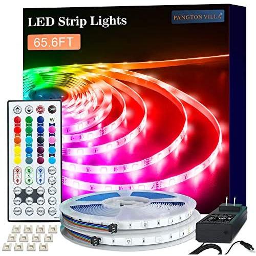 PANGTON VILLA Led Strip Lights 65.6 ft for Bedroom, Room RGB Color kit with Remote and Power Supply