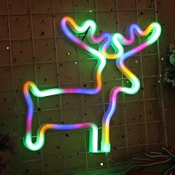 Neon Signs Reindeer Shaped LED Light USB/Battery Powered Colorful Neon Sign for Home Bedroom Living Room Kids Gift for Daughter Girl Bar Party Decoration