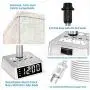 Table Lamp - Bedside Table Lamps with 4 USB Ports and AC Power Outlets, Alarm Clock Base w/ 6Ft Extension Cord, Square Oatmeal Fabric Lampshade Modern Accent Nightstand Lamps for Bedrooms Living Room