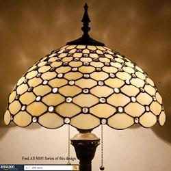 Tiffany Floor Lamp W16H64 Inch Tall Amber Stained Glass Crystal Pear Bead Lampshade S005 WERFACTORY LAMPS Lover Gifts Antique Style Standing Read Lighting Base Living Room Bedroom Bedside Coffee Table