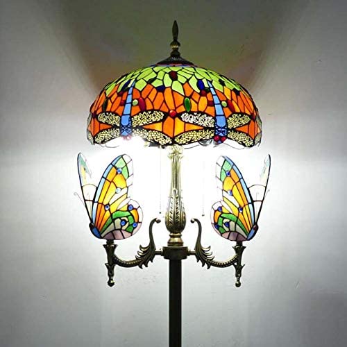 Tiffany Style Floor Lamp,Vintage Stained Glass Floor Uplighter with Night Light,16 Inch Wide 65 Inch High Standing Lamp,Reading Lights for Living Room, Bedroom, Office, E27,1