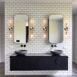 Gold Vanity Lights, UL Listed 2-Light Bathroom Light Fixtures Over Mirror Brass Sconce Modern Semi Flush Mount Ceiling Light Fixture for Toilet Bedroom Living Dining Room Restaurant Hallway Entryway