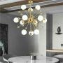 Modo Lighting Sputnik Chandelier Lighting Fixture Gold Mid Century Modern Hanging Pendant Light, Frosted Glass Modern Ceiling Pendant Light Living Room Dining Room. (12-Light)