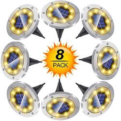 Outdoor Solar Lights, 8 LED Solar Disk Lights Waterproof Solar Powered Ground Lights Outdoor for Patio Pathway Garden Lawn Yard Driveway Deck Walkway Decorative Lights