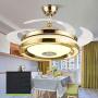TFCFL 42 Modern Music Ceiling Fan with Light, Invisible Smart Chandelier Fan with Bluetooth Player Remote Control 4 Retractable Blades 3 Colors for Dining Room Bedroom (Gold)