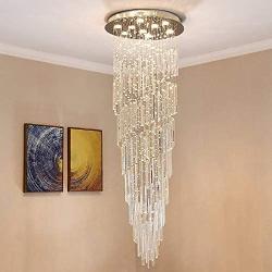 9 LED Bulb Modern Entrance stairs K9 Crystal Spral Raindrop Chandelier Lighting Fixture Pendant Lamp for Dining Room Bathroom Bedroom Livingroom 9 GU10 Bulbs Required H 78'' x W 24''