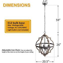 Rustic Vintage Pendant Light Indoor Six-Light with Metal Spherical Shade for Kitchen, Dining Room, Living Room Ceiling Hanging Light E12 Candelabra Base