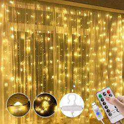 Window Curtain String Light 300 LED 8 Lighting Modes Fairy Lights Remote Control USB Powered Waterproof Lights for Christmas Bedroom Party Wedding Home Garden Wall Decorations (Warm White)
