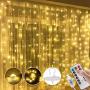Window Curtain String Light 300 LED 8 Lighting Modes Fairy Lights Remote Control USB Powered Waterproof Lights for Christmas Bedroom Party Wedding Home Garden Wall Decorations (Warm White)