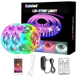 Kaloied LED Strip Lights 32.8ft, LED Smart Strip Lights 5050 RGB Color Kit with Bluetooth APP Control and Key Remote, Led Lights for Bedroom Home Kitchen Indoor Decorations