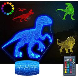 4 Pcs 3D Dinosaur Night Light, DDD LAMP Led Illusion Lamp 16 Color Change Remote Control Lights for Bed Living Room Kids Girls Boys Xmas 1666