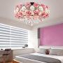 LUOLAX Romantic Ceramic Rose Flower Chandelier Modern Crystal Pendant Lamp Flush Mount Hanging Ceiling Fixture for Girl Bedroom/Living Room/Restaurant/Dining Room Decoration, Pink(Dia 19.68Inch)