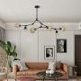 TopJiä Industrial Sputnik Chandelier,E26 Vintage Nordic Metal Pendant Lighting Dining Room Living Room Bedroom Ceiling Light with Adjustable Branches and Glass Light Shade Black 6 Light