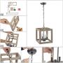 Farmhouse Chandelier, New Modern Farmhouse Light Fixture, 4-Light Lantern Square Chandelier with Wood (Weathered Brown)