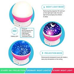 Star Projector, MOKOQI Night Light Lamp Fun Gifts for 1-4-6-14 Year Old Girls and Boys Rotating Star Sky Moon Light Projector for Kids Bedroom Decor (Pink)