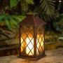 Homeimpro Solar Lantern Hanging Garden Outdoor Lights Flickering Flameless Candle Waterproof LED Lamp for Table Patio Lawn (Bronze)