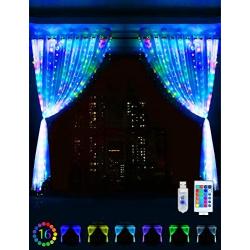 BALYLAS Led Window Curtain String Lights RGB 16 Colors 300 LED Wedding Party Home Garden Courtyard Pergola Tent Bedroom Outdoor Indoor Wall Decorations (16 Colors, 3m x 3m)