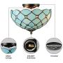 LITFAD Tiffany Style LED Ceiling Lamp Mediterranean Sea Blue Pattern 11 Inch Semi Flush Mount Ceiling Light Pendant Lighting for Dining Room Bedroom Hotel Corridor - 11'' (28 cm)