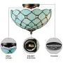 LITFAD Tiffany Style LED Ceiling Lamp Mediterranean Sea Blue Pattern 11 Inch Semi Flush Mount Ceiling Light Pendant Lighting for Dining Room Bedroom Hotel Corridor - 11'' (28 cm)