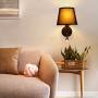 Modern Bedside Up Down Mount Wall Sconce Lighting with Black Linen Fabric Lamp Shade, Classic Reading Sources Gooseneck Nightstand Double Switch 2 Light Fixture for Bedroom Living Room Hotel Office