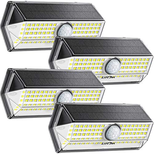 Solar Lights Outdoor, LITOM 100 LED Solar Motion Sensor Lights Outdoor with 4 Optional Modes, Wide-Angle Design,IP67 Waterproof, Easy-to-Install Solar Security Lights