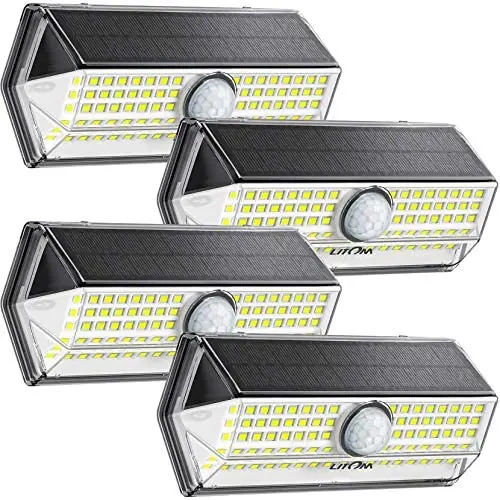 Solar Lights Outdoor, LITOM 100 LED Solar Motion Sensor Lights Outdoor with 4 Optional Modes, Wide-Angle Design,IP67 Waterproof, Easy-to-Install Solar Security Lights Solar Lights Outdoor, LITOM 100 LED Solar Motion Sensor Lights Outdoor with 4 Optional Modes, Wide-Angle Design,IP67 Waterproof, Easy-to-Install Solar Security Lights