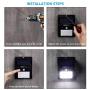 TORCHSTAR Outdoor LED Solar Powered Motion Sensor Light, IP65 Waterproof Wireless Outdoor Wall Lighting for Driveway, Patio, Garage, Porch, 6500K Pure White, Black, Pack of 4