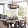 Kitchen Island Lighting, Wood Farmhouse Chandelier, Dining Room Hanging Fixture with 5 Glass Globes, 32”L x 10”H