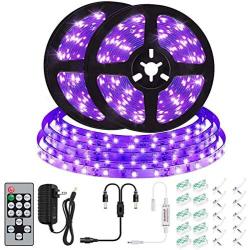 UV Black Light Strip Kit, 33ft LED 12V Flexible Blacklight Nightlights Fixtures with Remote, CIYOYO 2021 10m Ribbon 600 Units Beads for Indoor Bedroom Dance Glow Dark Party Posters Birthday Wedding