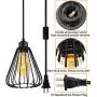 Industrial Plug in Pendant Light E26 Vintage Hanging Cage Pendant Lighting, Black Cage Pendant Light Fixture with On/Off Switch, Farmhouse Hanging Pendant Lights for Kitchen Dining Room Living Room